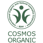 Logo COSMOS Organic avec des couleurs vertes et blanches sur fond noir